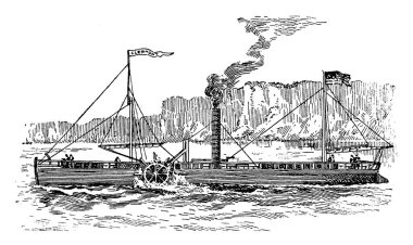 First commercial steamship, vintage line drawing or engraving illustration. clipart