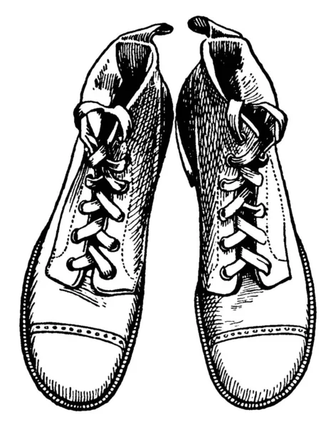 Leger Schoenen Met Kant Model Vintage Lijn Tekening Graveren Illustratie — Stockvector