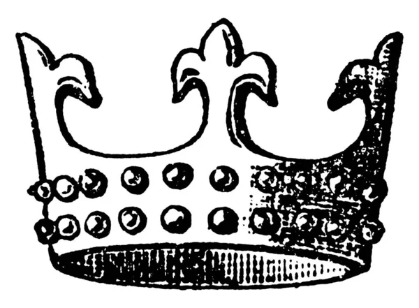 亨利一世用宝石丰富了素净的花冠 在他的大印章上 他父亲的王冠的镶嵌图上有一种形似跳蚤的图案 老式线条画或版画的图案 — 图库矢量图片