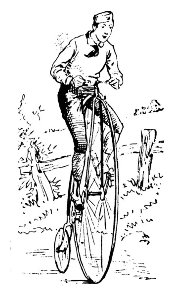 Erkek Bisikleti Klasik Çizim Gravür — Stok Vektör