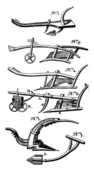 Imágenes Múltiples Arados Antiguos Diferentes Formas Utilizadas Para Tierras Arado — Archivo Imágenes Vectoriales