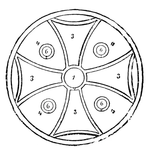 Imagem Mostrando Desenhos Circulares Tapete Desenho Linha Vintage Gravura Ilustração — Vetor de Stock