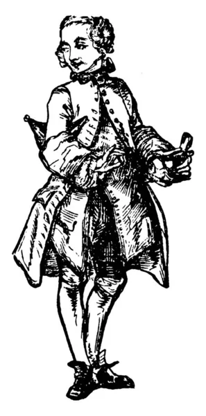 Человек Стоящий Традиционном Платье Рисунок Винтажной Линии Гравировка Иллюстрации — стоковый вектор