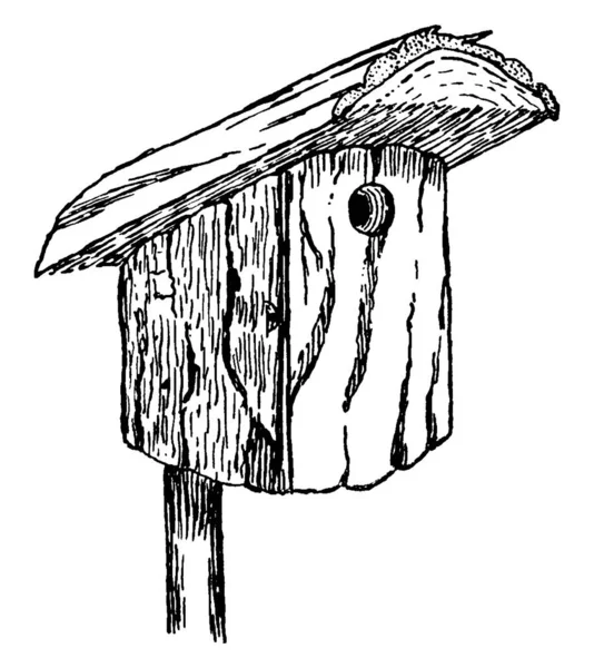 Eine Plattenvogelbox Vintage Strichzeichnung Oder Gravierillustration — Stockvektor