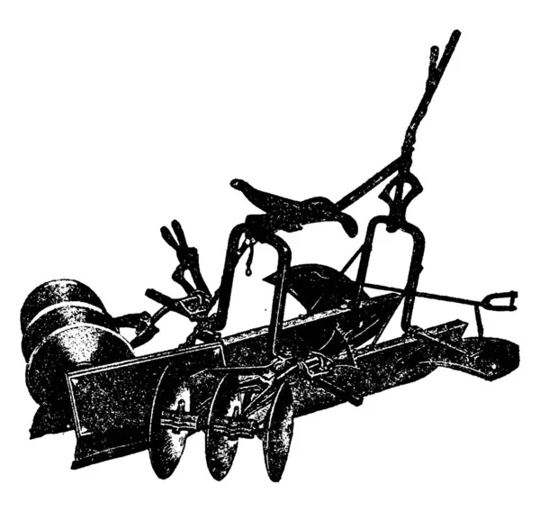 Devil Кукурузный Культиватор Имеет Два Ряда Дисковых Лезвий Различных Положениях — стоковый вектор