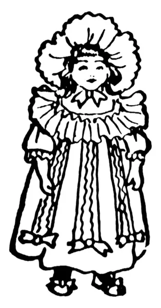Малюнку Зображена Маленька Дівчинка Лялька Шкарпетці Капелюсі Прив Язаному Під — стоковий вектор