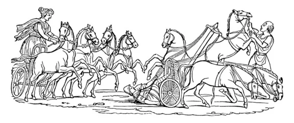 Колесница Автомобиль Два Колесных Транспортного Средства Перевозки Лиц Которые Открыты — стоковый вектор