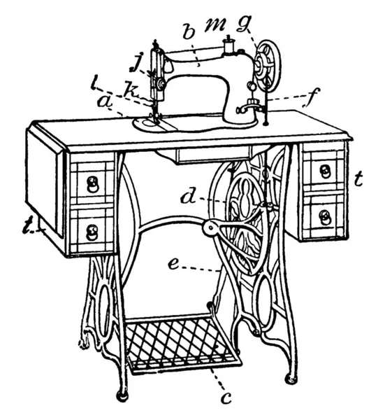 その部品 ヴィンテージライン図面や彫刻イラストと歌手のミシン — ストックベクタ
