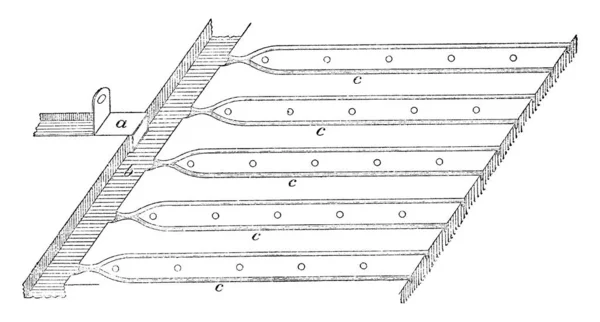 Figura Mostra Sulcos Uma Trincheira Longa Estreita Feita Chão Por — Vetor de Stock