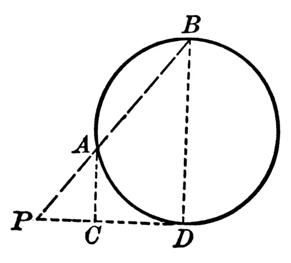 直角三角形PdbがAc ヴィンテージライン図面または彫刻イラストのコードを持つ円 — ストックベクタ