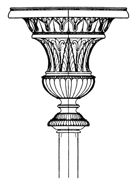 ランプやキャンドルを置くことができる上に形のようなプレートやカップとアンティークの燭台の首都 ヴィンテージライン図面や彫刻イラスト — ストックベクタ