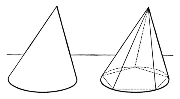 コーン ヴィンテージライン図面や彫刻イラストのボリュームを記述する2つの同じサイズのコーンの図 — ストックベクタ