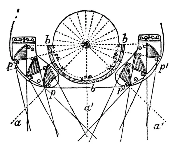 Montaje Experimental Espejo Esférico Prismas Condensación Sus Correspondientes Rayos Dispuestos — Vector de stock