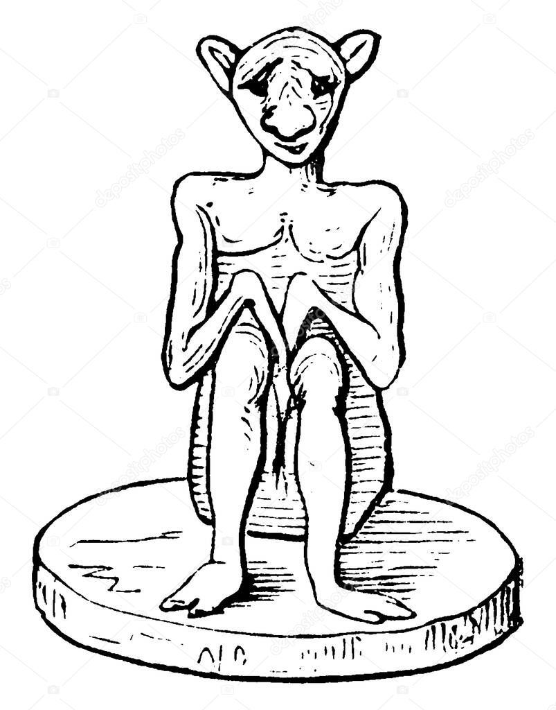 this is fetish of African god, an inanimate objects worshipped for its supposed magical powers, vintage line drawing or engraving illustration.