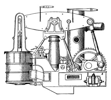 Very large ship engine of 18th century, vintage line drawing or engraving illustration. clipart