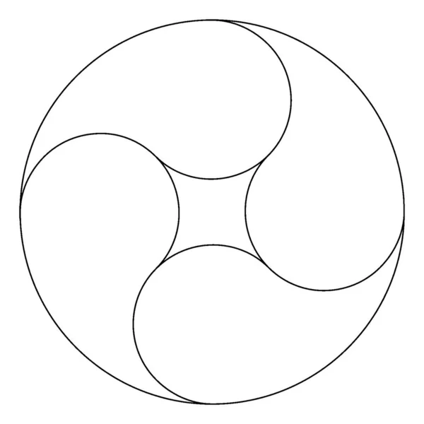 在一个大圆内有四个半圆形连接在一起 使几何形状 老式线条绘图或雕刻插图等成为可能 — 图库矢量图片