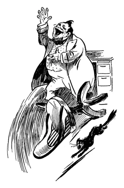 Cartoon Ukazuje Velké Muže Kteří Utíkají Stolu Vinobraní Čáry Kreslení — Stockový vektor