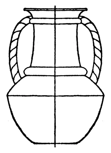 Ваза Глини Мотузковою Ручкою Вінтажним Малюнком Лінії Або Гравірувальною Ілюстрацією — стоковий вектор