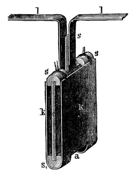 Wollastonově Baterii Byla Dřevěná Skříňka Nahrazena Hliněnou Nádobou Měděná Deska — Stockový vektor