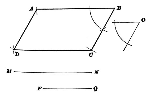 この図は 平行四辺形で 反対側が長さ ヴィンテージライン図面または彫刻イラストで等しい平行四辺形を示しています — ストックベクタ