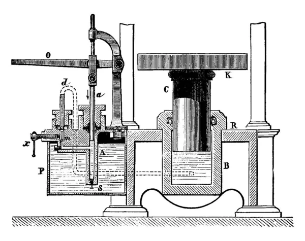 Der Hydraulikpresse Wird Der Druck Eines Kolbens Der Durch Einen — Stockvektor