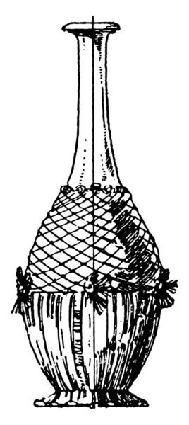 这个沸腾的瓶子是用玻璃做的 它有一个圆形的身体 一个长脖子 一个扁平的底部 古老的线条画或雕刻插图 — 图库矢量图片