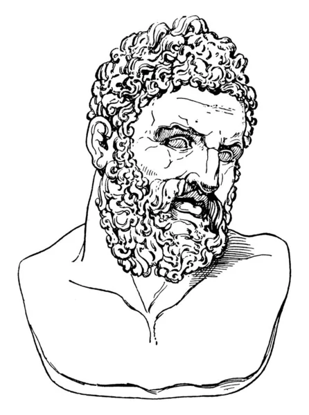 ヘラクレスはギリシャ神話における神の英雄であり ゼウスとアルクメネの息子であり ヴィンテージの線画や彫刻のイラストであった — ストックベクタ