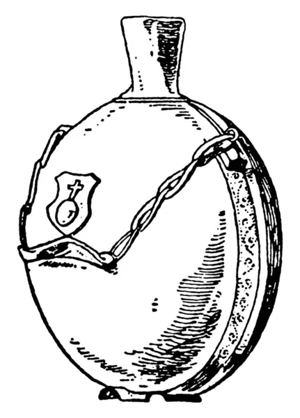 この錬鉄製のボトルは中世後期の戦士の船です 鉄合金 ヴィンテージライン図面や彫刻イラストで作られています — ストックベクタ