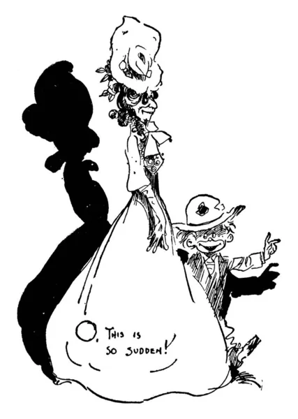 Karikatur Einer Jungen Gut Gekleideten Frau Zusammen Mit Einem Kleinen — Stockvektor