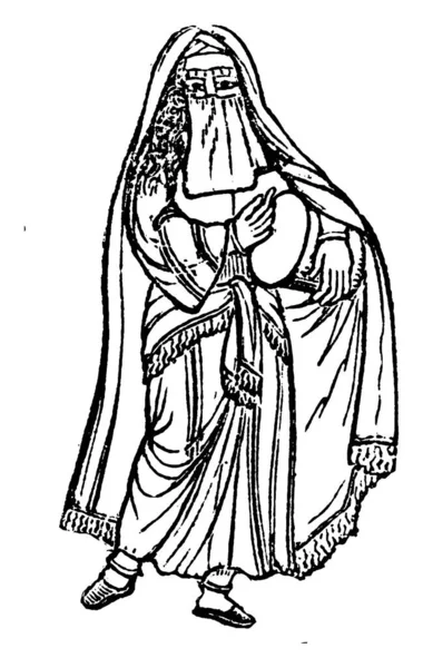 Хорошо Одетая Египетская Танцовщица Костюме Танцовщицы Девятнадцатого Века Держащая Руках — стоковый вектор