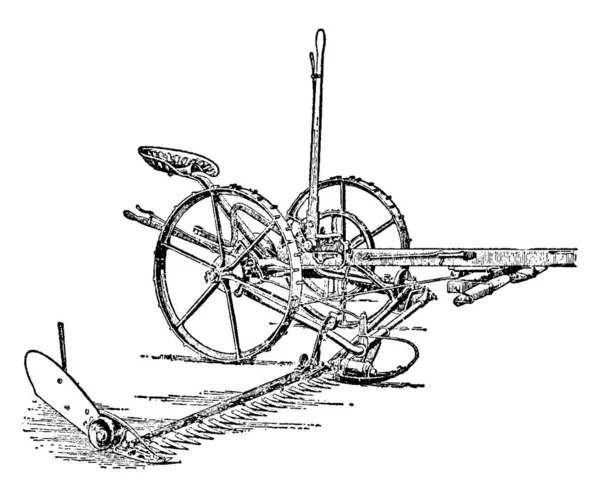 割草机一种割草机 用于切割干草 制作复古线条或雕刻插图的工具 — 图库矢量图片