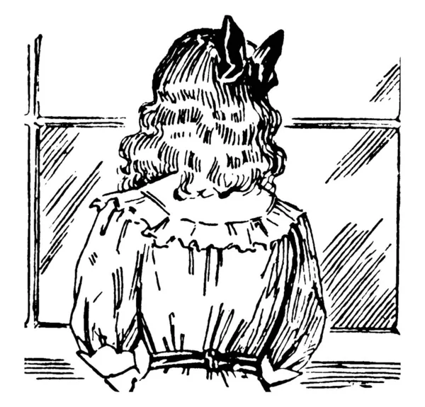 Obrázek Znázorňuje Záď Dívky Okna Lukem Přivázaným Jejím Volným Vlasům — Stockový vektor