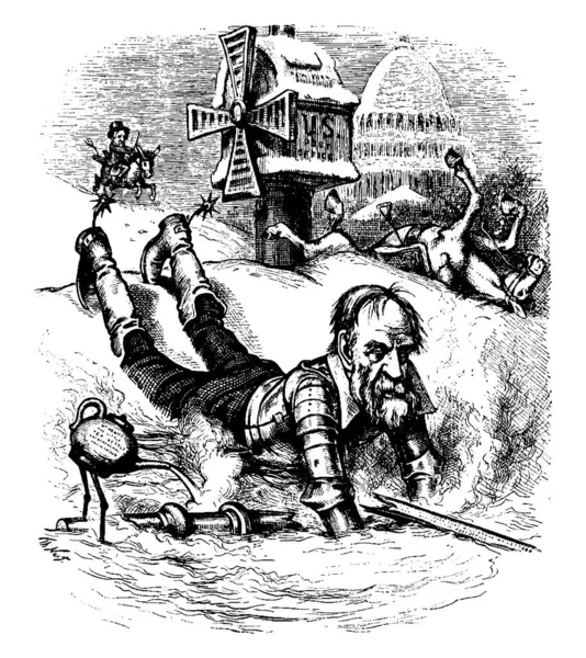 Questa Caricatura Del Fumetto Thomas Nast Raffigura Abraham Hewitt Mentre — Vettoriale Stock