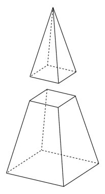 Beşgen bir piramit. Beş eşit kenarlı kâseye, klasik çizime ya da kabartma resimlere benziyor..