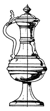 Bu Alman Rönesans Dudak parlatıcı sürahisi kalay denen gri bir alaşımdan yapılmıştır. Uzun, dar bir boynu, kafasının üstünde çıkarılamaz bardağı, klasik çizimi ya da kabartması var..