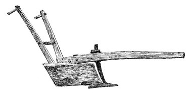 Tahtadan yapılmış bir Yankee sabanı, klasik çizim ya da gravür resmi.