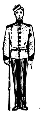 Büyük Britanya askeri 1901 'de resmi üniforma içinde, klasik çizim ya da gravür resimleriyle ayakta duruyor..