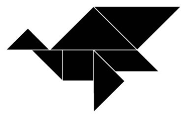 Bu tangram martıyı temsil ediyor, tangramlar öğrencilere geometrik fikirleri anlamak için manipülatif bir set kullanma ve uzamsal beceriler, klasik çizimler veya oyma çizimleri geliştirme fırsatı veriyor..