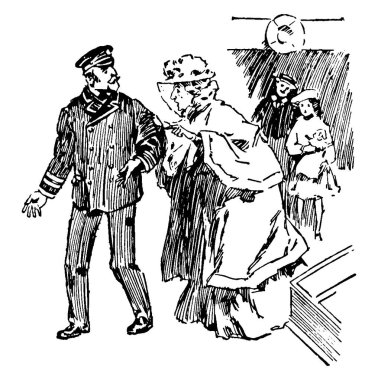 Resim, kayıp bavul ve onu bulmak için kimlik işaretleri, klasik çizimler veya gravür çizimleri hakkında üst düzey yetkililere rapor veren bir bayanı resmediyor..