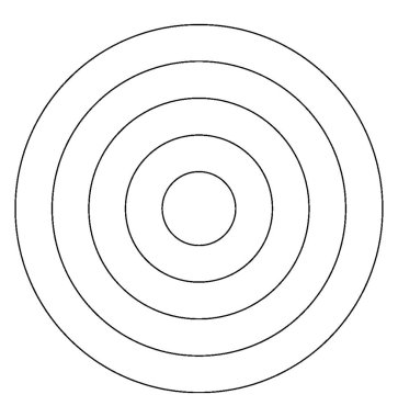 Ortak merkezli beş çember ve aralarında eşit evlilik sözleşmesi, klasik çizgi çizimi veya gravür çizimi.