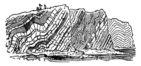 Pocos Niños Jugando Rocas Curvas Contorsionadas Ubicadas Cerca Cabeza Vieja — Archivo Imágenes Vectoriales