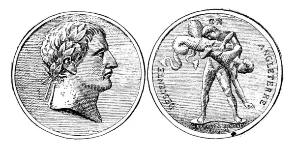 Médaille Napoléonienne Deux Faces Légende Frappe Londres Côté Hercule Renversant — Image vectorielle