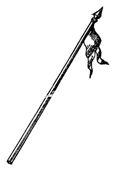 ヴィンテージライン図面や彫刻イラスト 長い軸やハンドル および金属点で構成される槍 戦争の武器の典型的な表現 — ストックベクタ