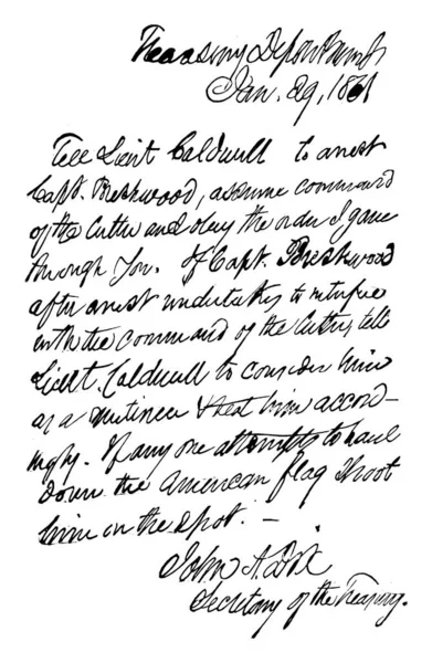 Historic 1861 Order Джона Адамса Дікса Дікс Дав Захоплюючу Історію — стоковий вектор