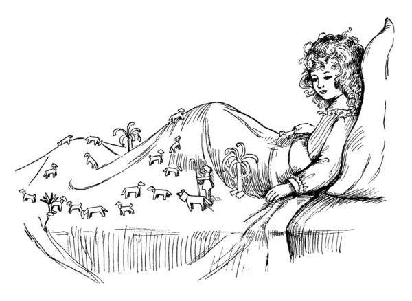 Yatağında Oturan Kız Alt Vücudunu Örten Battaniye Battaniyenin Üzerinde Oyuncaklar — Stok Vektör