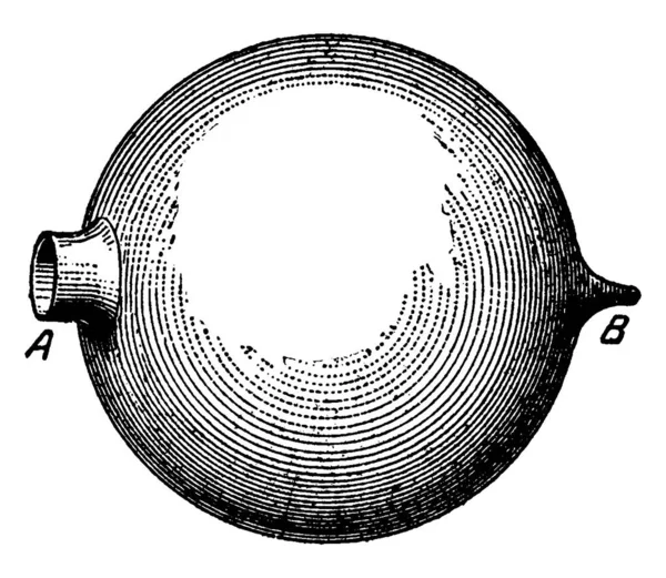 音波を受け入れるための開いた穴を持つ球状の金属製の容器で構成された実験的なセットアップ ヴィンテージライン図面または彫刻イラスト — ストックベクタ