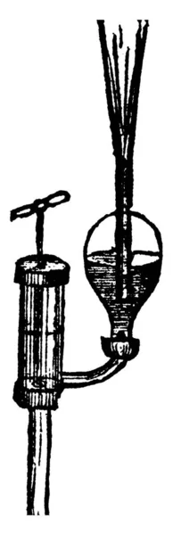 Тип Насоса Используемого Выбрасывания Воды Расстояние Рисунок Винтажной Линии Гравировка — стоковый вектор