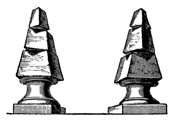 Dwa Obelisk Tam Warstwy Przesunięte Względu Trzęsienie Ziemi Vintage Linii — Wektor stockowy