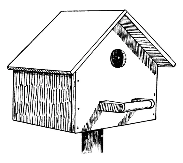 Een Vogel Huis Voor Een Boom Zwaluw Vintage Lijn Schilderstuk — Stockvector