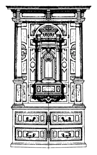 Század Reneszánsz Szekrénye Változatos Fából Vagy Színes Fából Készült Vintage — Stock Vector